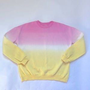 C’EST TOI WOMEN’S PINK AND YELLOW CREWNECK SWEATER